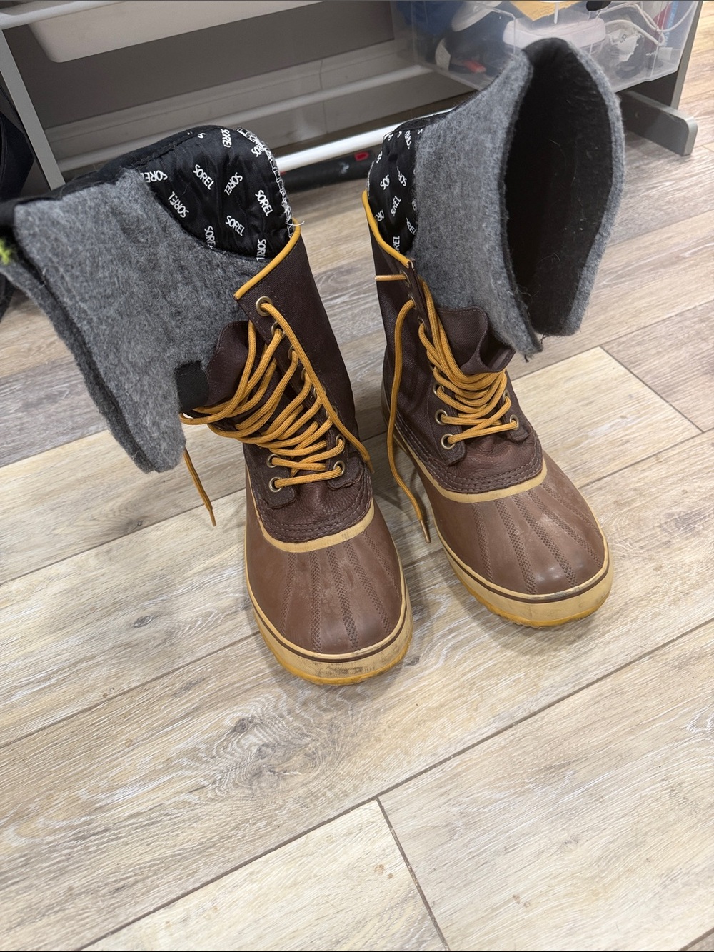Sorel Brown and Gray Lace-Up Waterproof Snow Boots